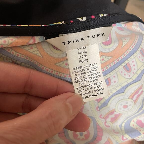 TRINA TURK Women's Nepal Black & Tropical Colors Swim Cover up Dress 6 8 Tunic - Picture 6 of 12